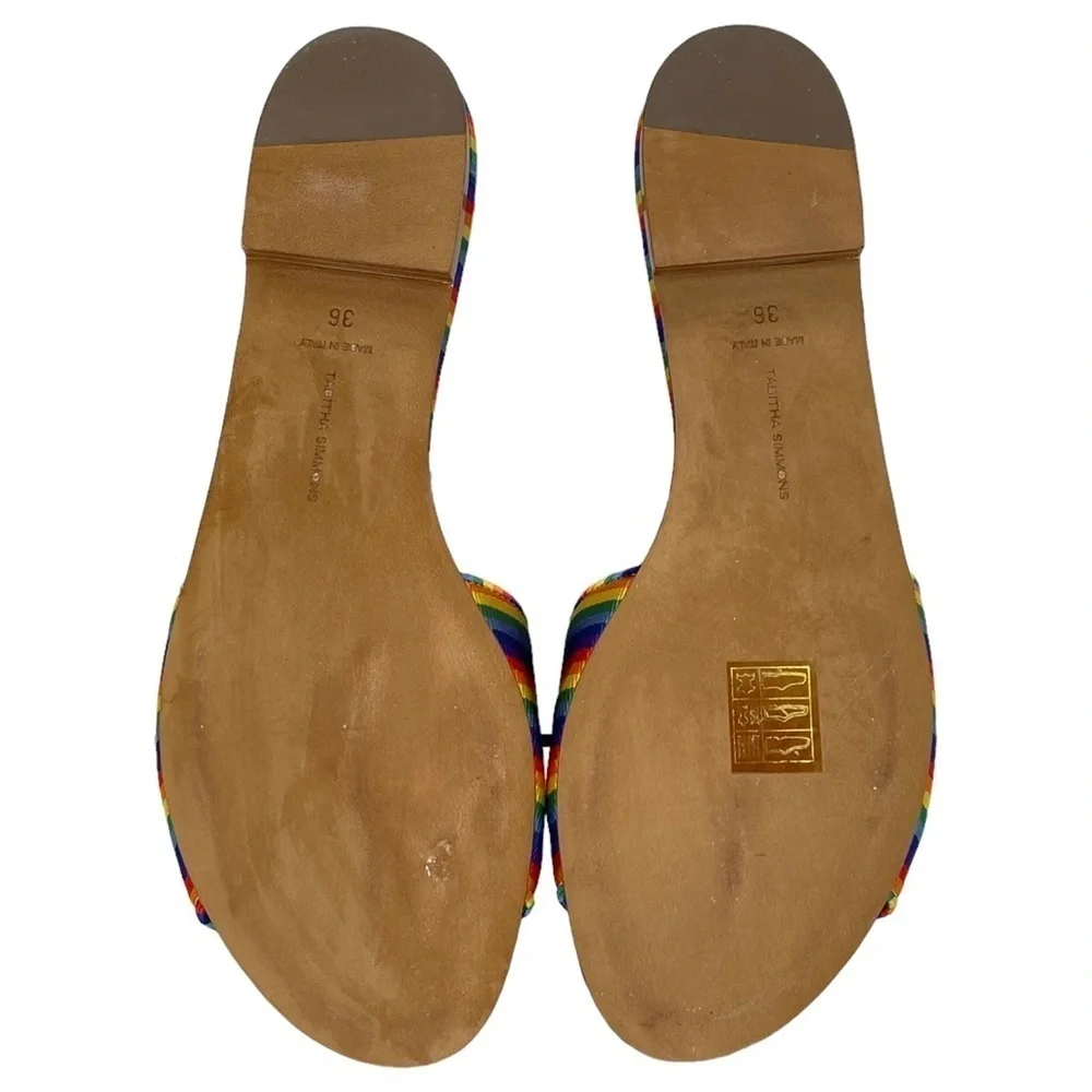 Tabitha Simmons Womens Slide Sandals EU 36 US 6 Sprinkles Rainbow Stripe Silk - Picture 10 of 13